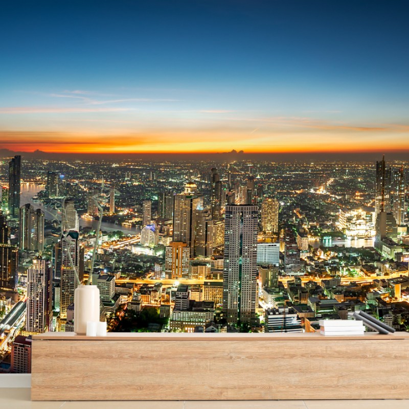 Fototapete panorama von Bangkok bei dämmerung – Wallnifity®