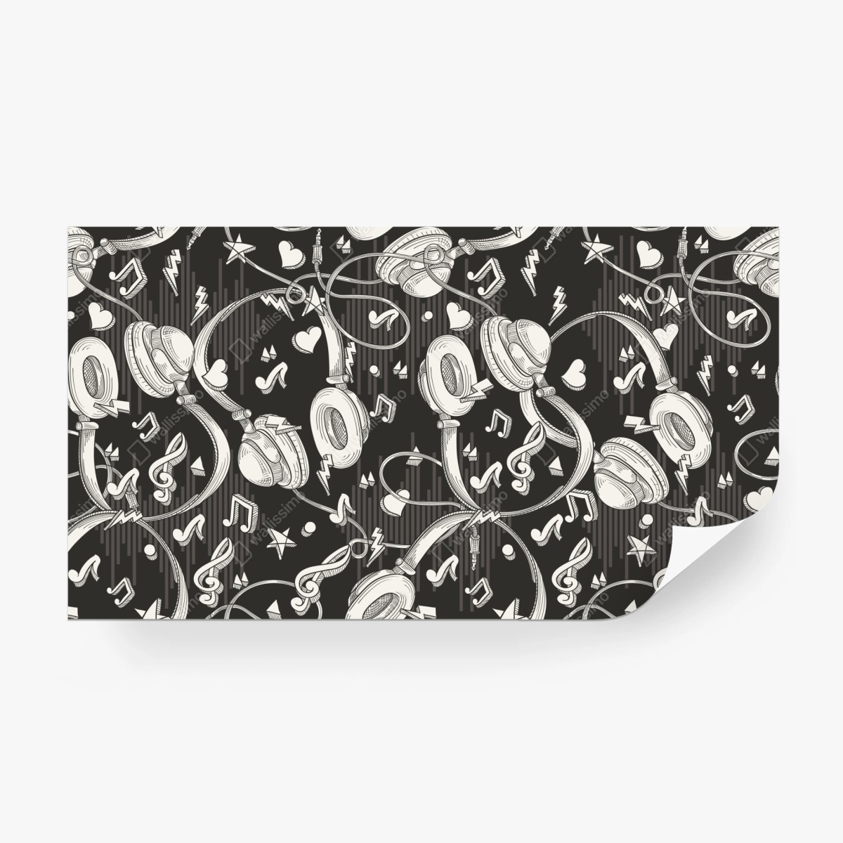 Fototapete monochromatisches muster mit kopfhörern und noten – Wallnifity®