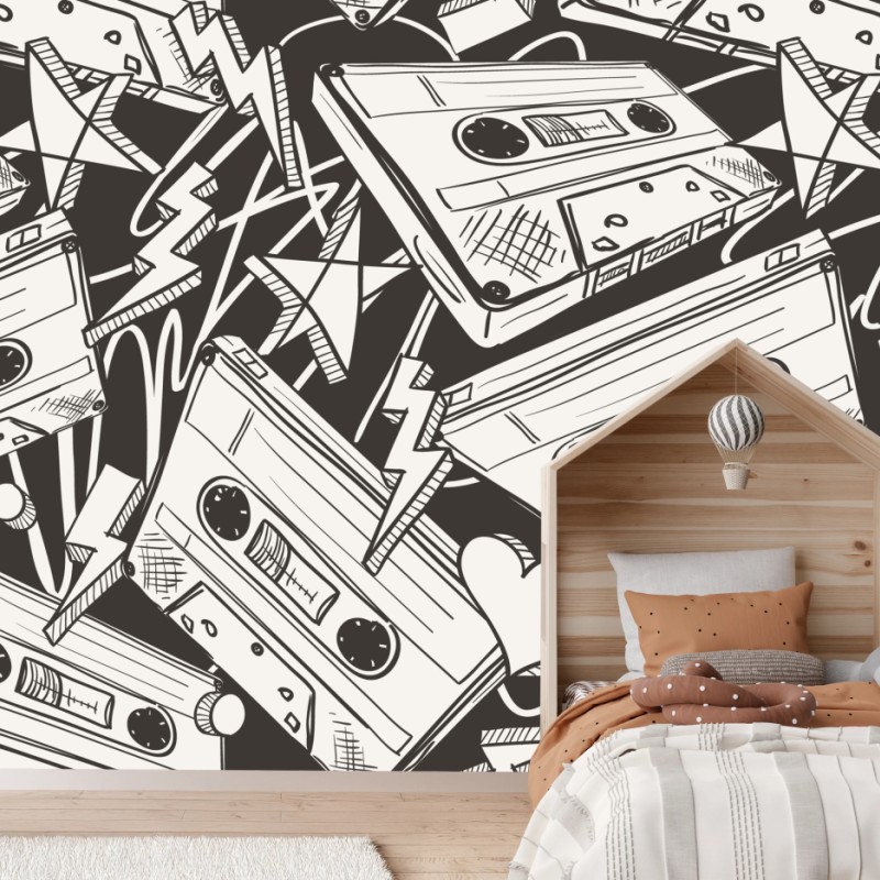 Fototapete vintage kassettenmuster – Wallnifity®