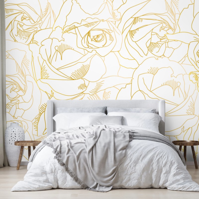 Fototapete goldene rosen linienzeichnung – Wallnifity®