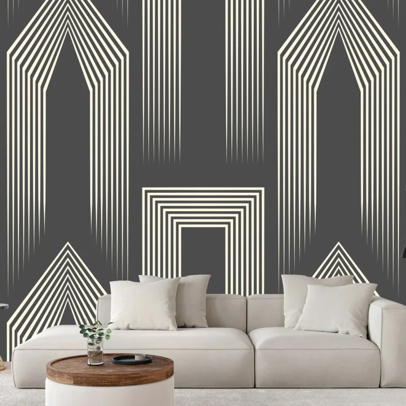 Fototapete geometrisches art-deco-muster in grau und beige – Wallnifity®