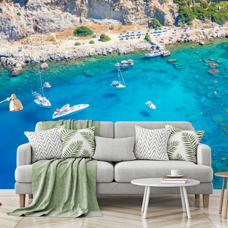 Fototapete luftaufnahme der Anthony Quinn Bucht, Rhodos – Wallnifity®