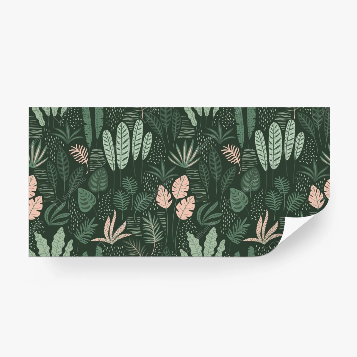 Fototapete tropisches blättermuster in sanften grüntönen und rosa – Wallnifity®