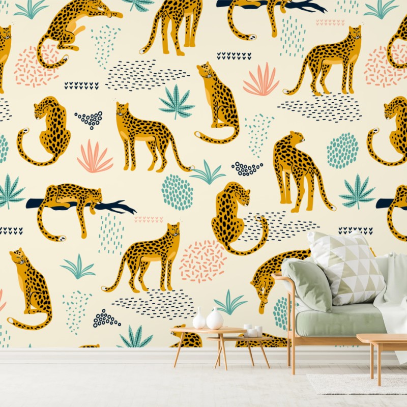Fototapete verspieltes gepardenmuster in pastelltönen – Wallnifity®