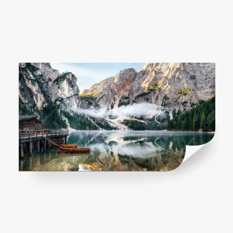 Fototapete nebliger alpensee mit spiegelung – Wallnifity® Fototapete nebliger alpensee mit spiegelung – Wallnifity®