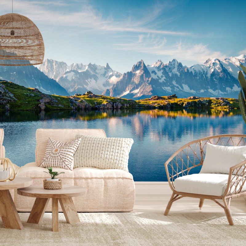 Fototapete panorama von Lac Blanc und Mont Blanc – Wallnifity®