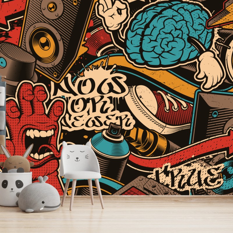 Fototapete urbanes graffiti pop-art collage – Wallnifity®