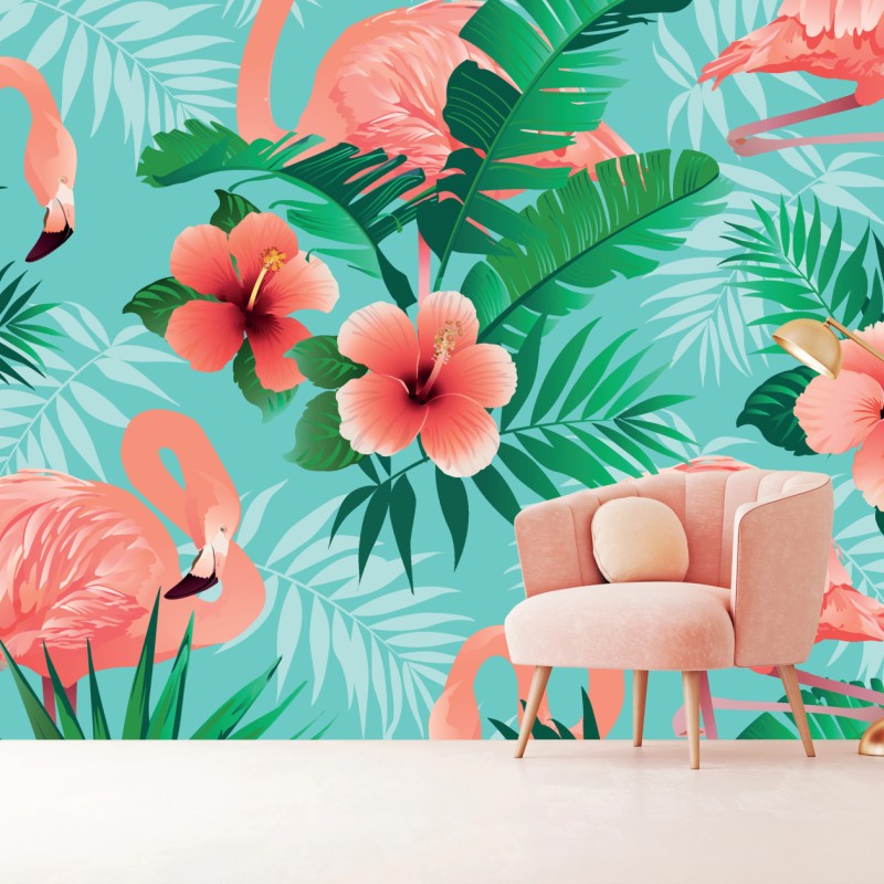 Fototapete tropische flamingo-oase – Wallnifity®