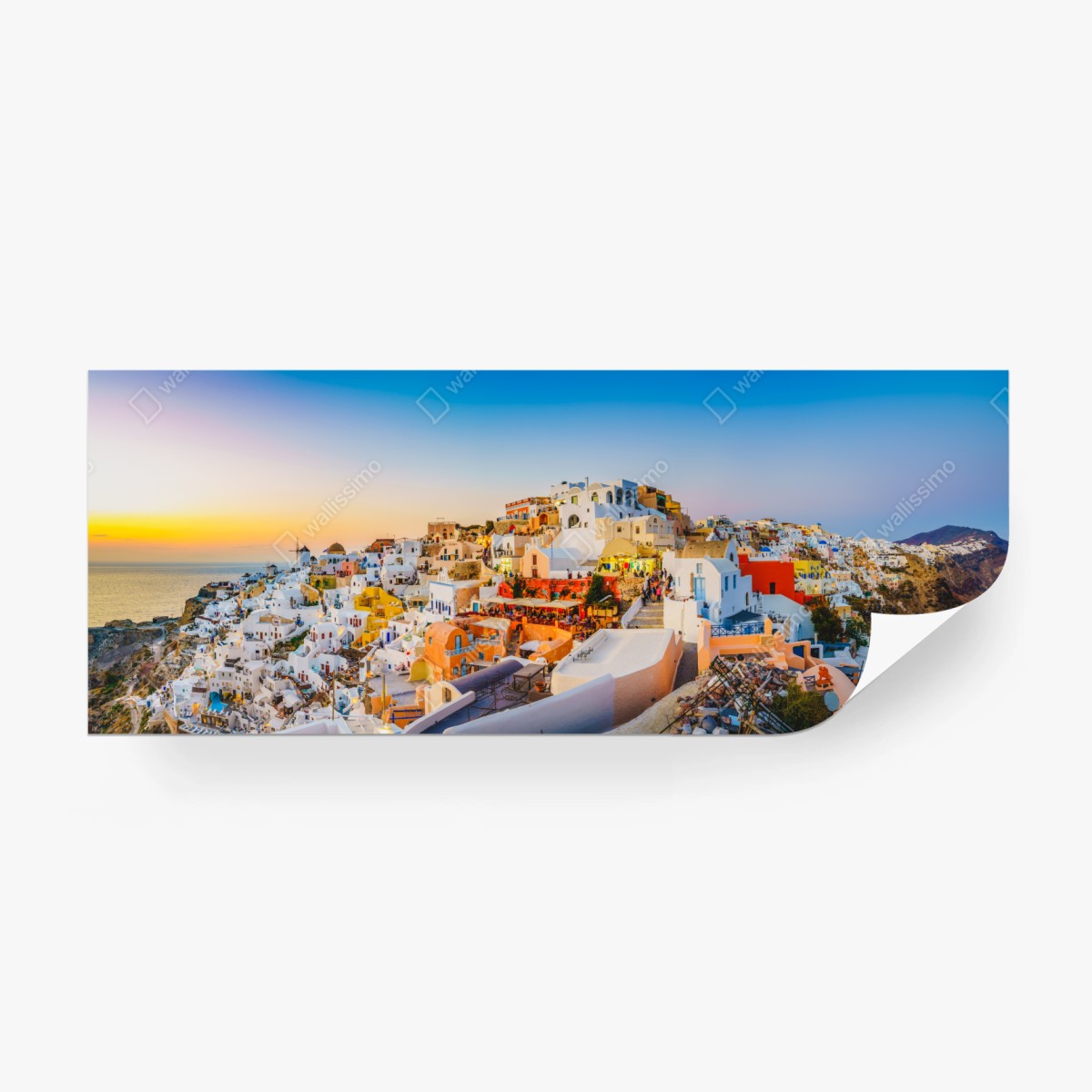 Fototapete sonnenuntergang über Santorini panoramaansicht – Wallnifity®