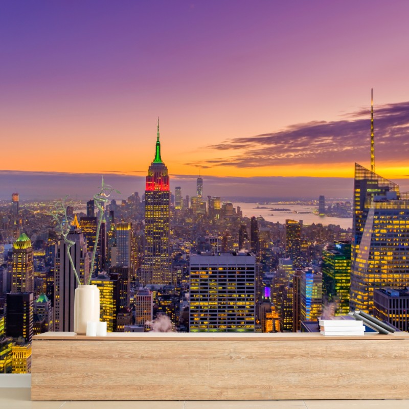 Fototapete lebendige New York skyline bei sonnenuntergang – Wallnifity®