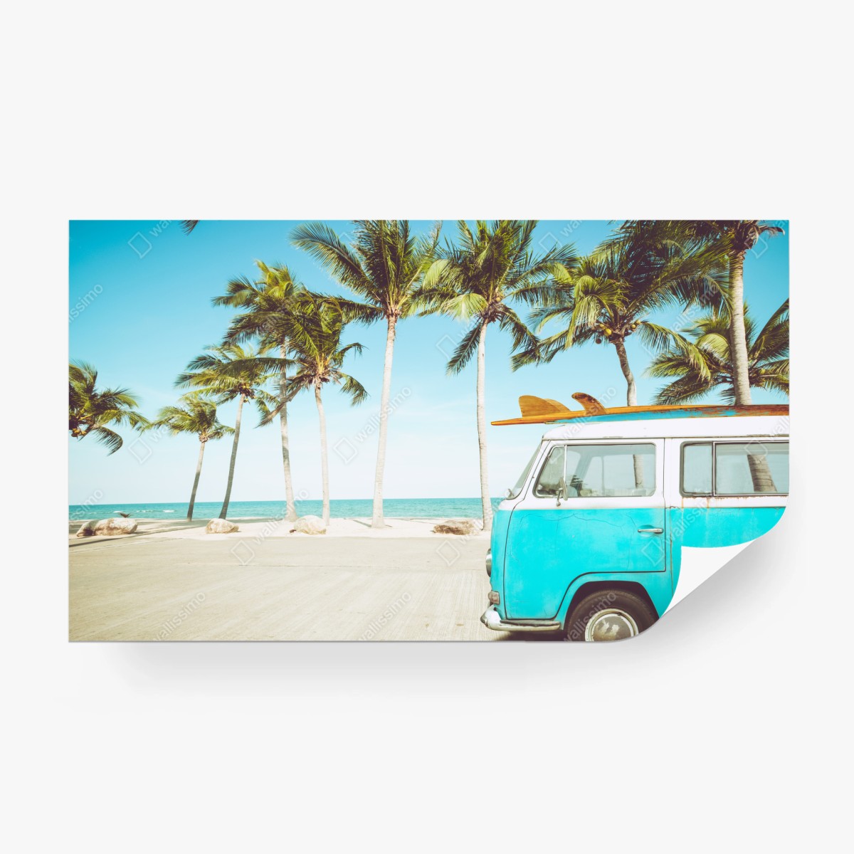 Fototapete vintage surfbus am tropischen strand – Wallnifity®