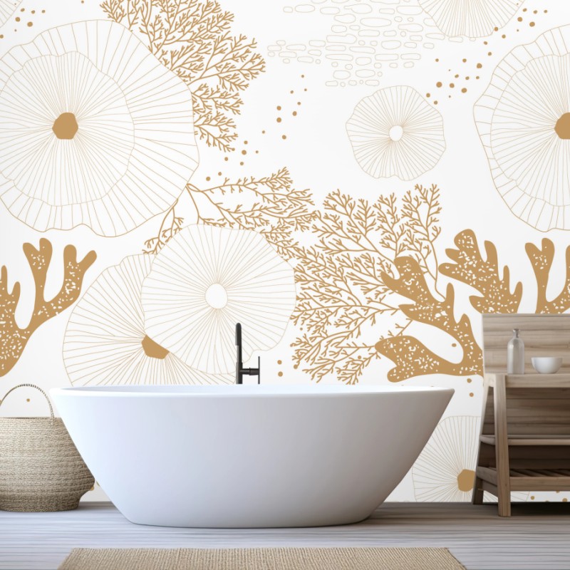 Fototapete zartes goldenes korallenmuster – Wallnifity®