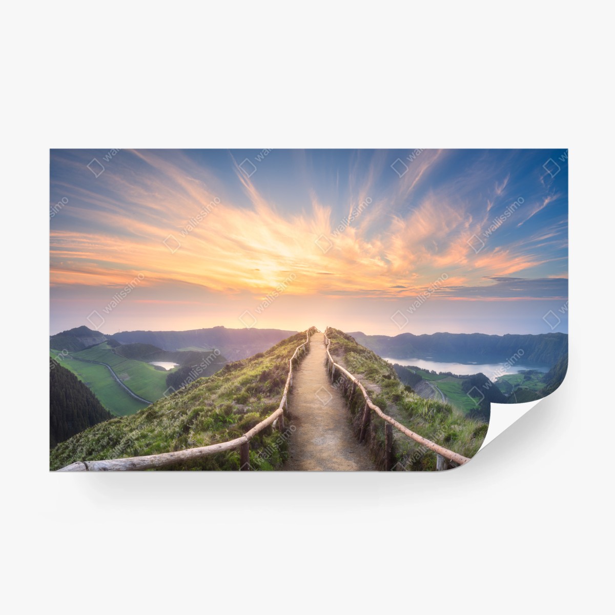 Fototapete sonnenuntergangspfad auf berggrat über see und tal – Wallnifity®