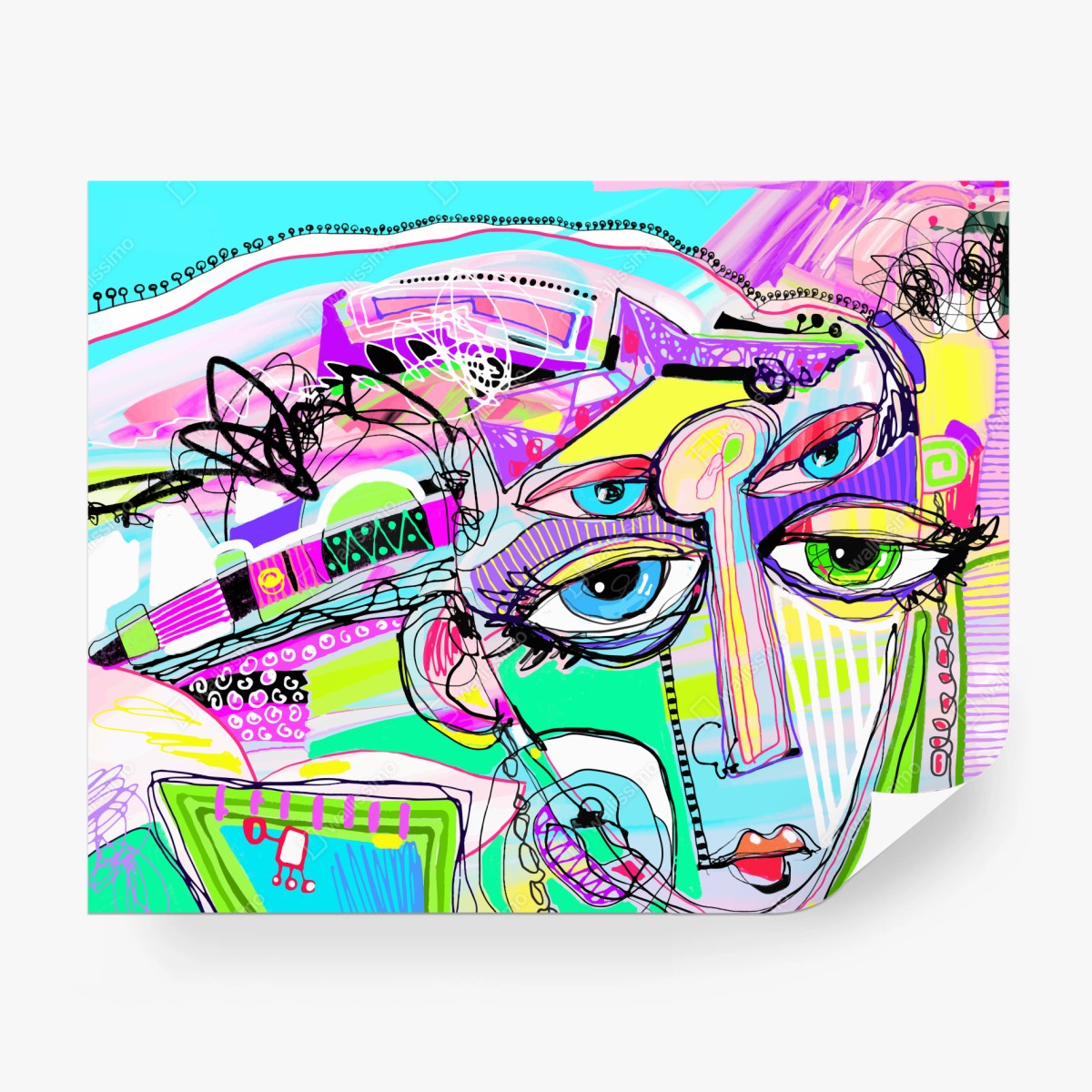 Fototapete buntes abstraktes gesichtsporträt – Wallnifity®