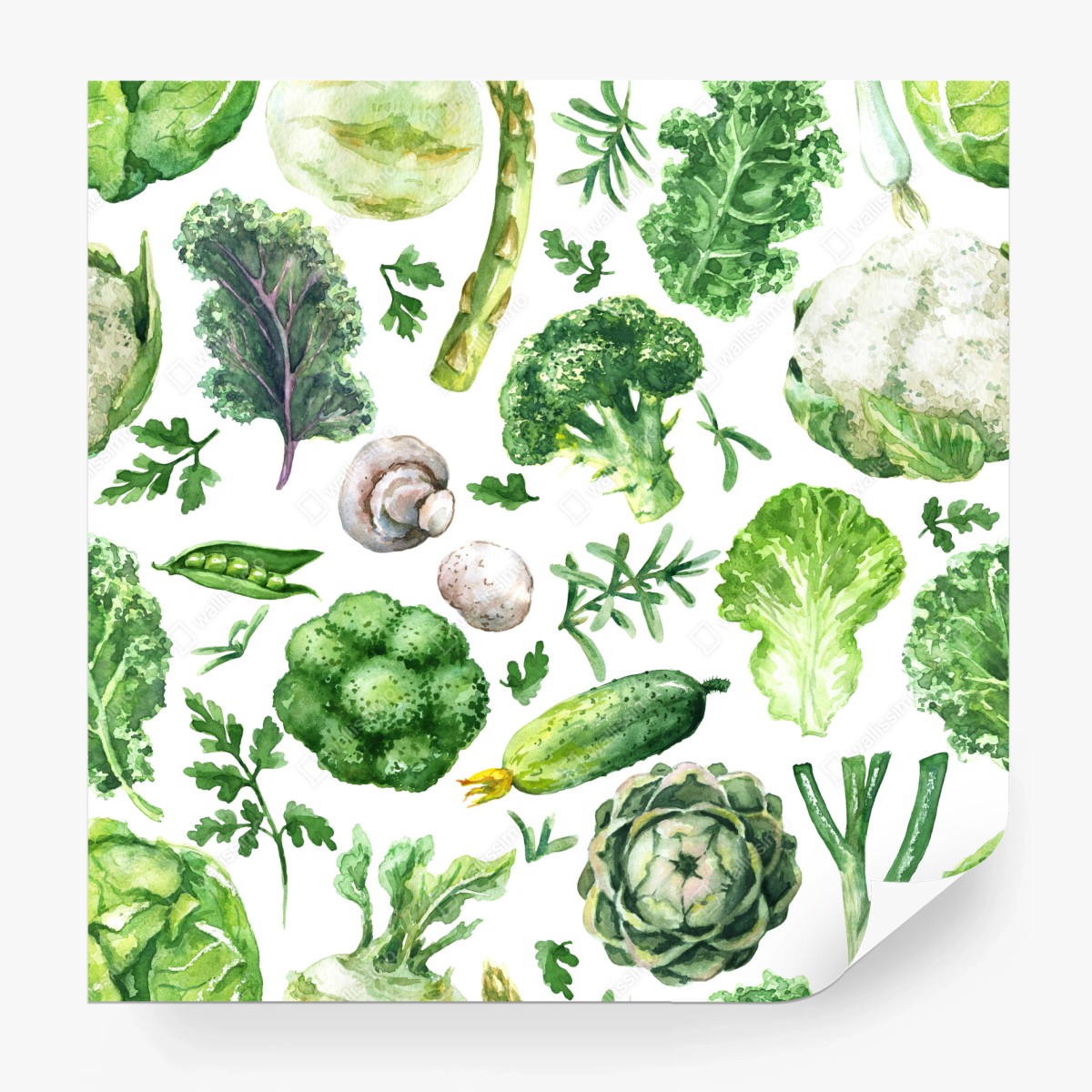 Fototapete aquarellmuster grünes gemüse – Wallnifity®