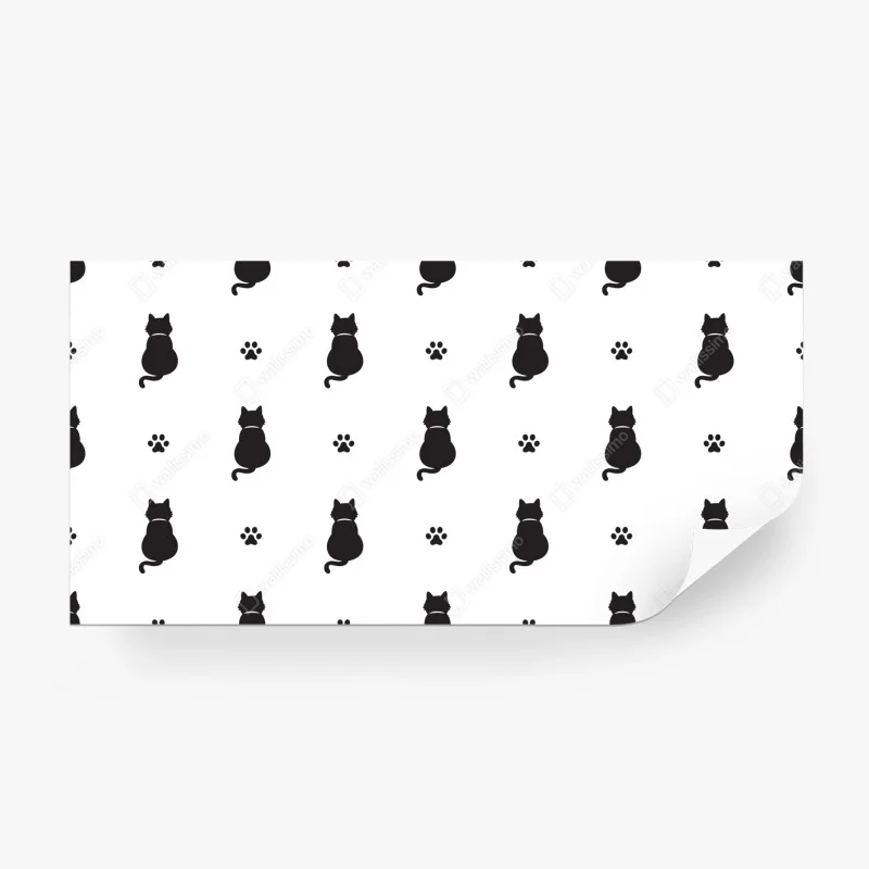 Fototapete muster mit schwarzen katzensilhouetten