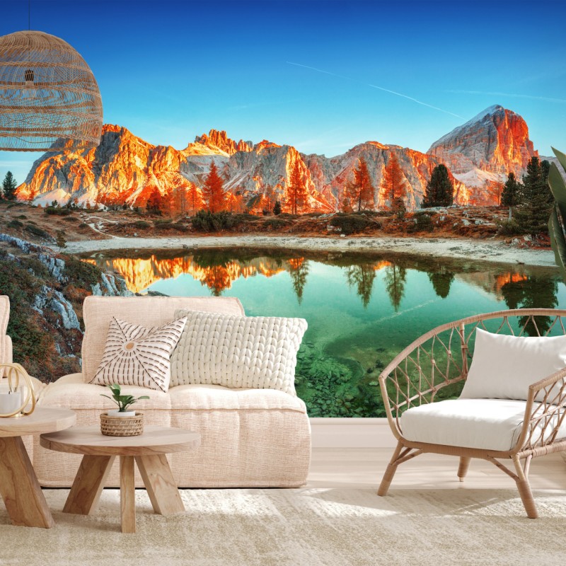 Fototapete alpiner sonnenaufgang über bergsee – Wallnifity®