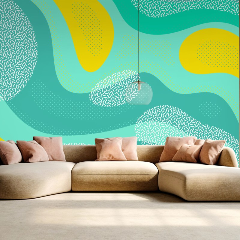 Fototapete türkis-gelbes abstraktes muster – Wallnifity®