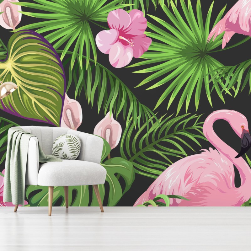 Fototapete rosa flamingo tropenmuster – Wallnifity®