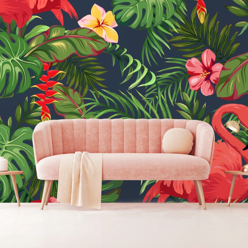 Fototapete tropisches flamingo botanisches design – Wallnifity®