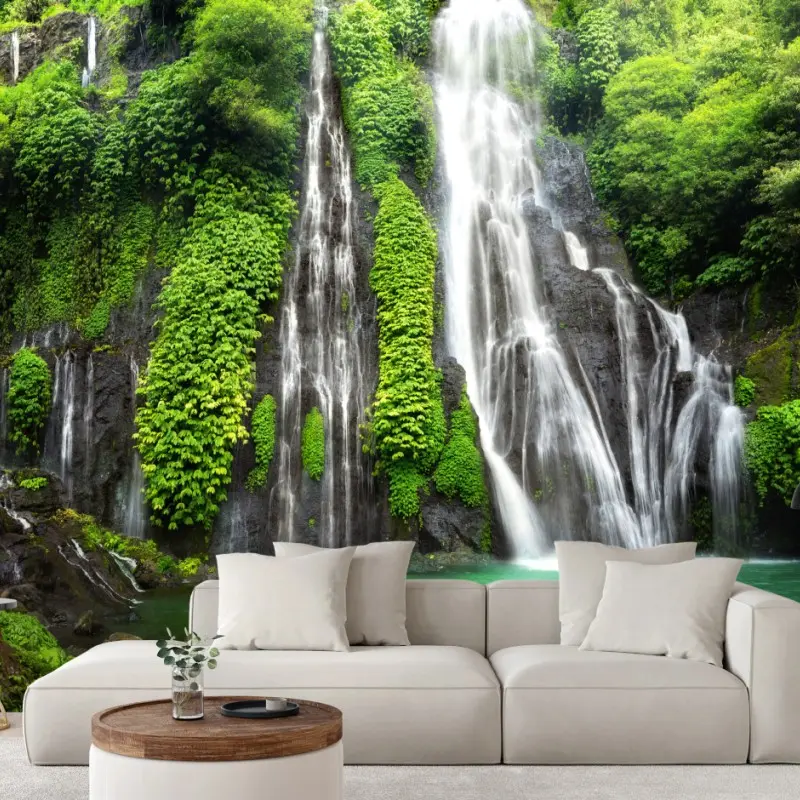 Fototapete ruhiger wasserfall im smaragdgrünen wald