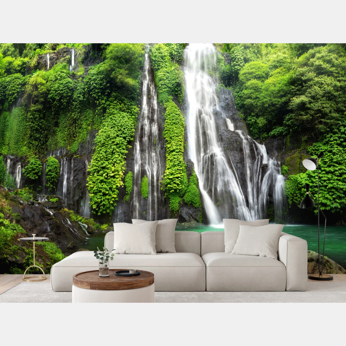 Fototapete ruhiger wasserfall im smaragdgrünen wald – Wallnifity®