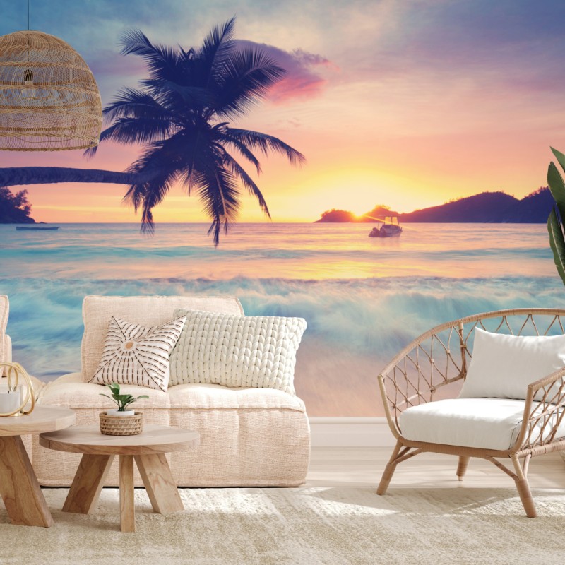 Fototapete tropischer pastellsonnenuntergang am meer – Wallnifity®