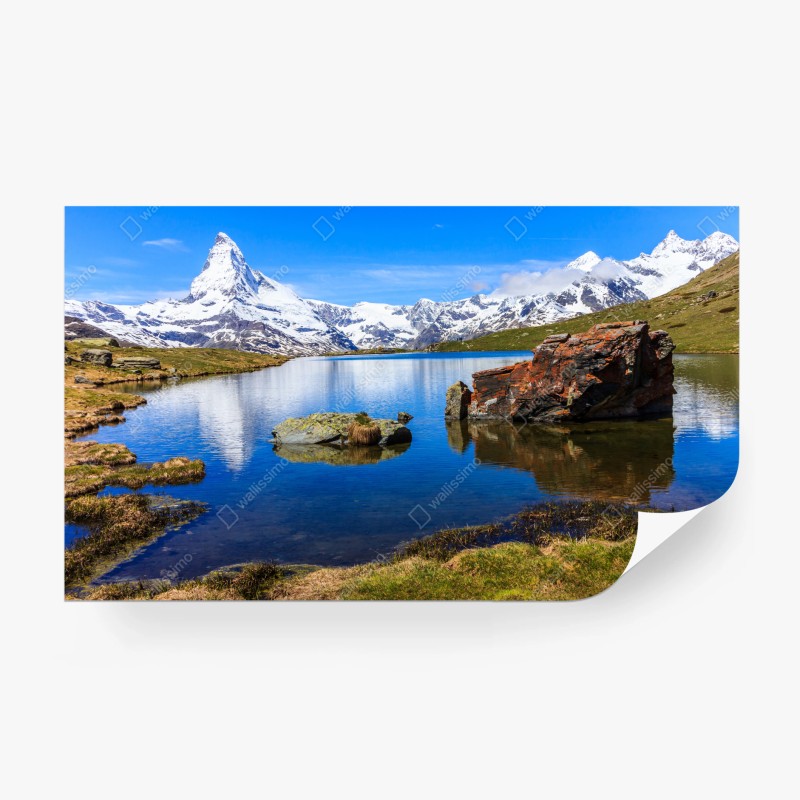 Fototapete elegantes goldenes damastmuster auf tiefblauem hintergrund – Wallnifity®