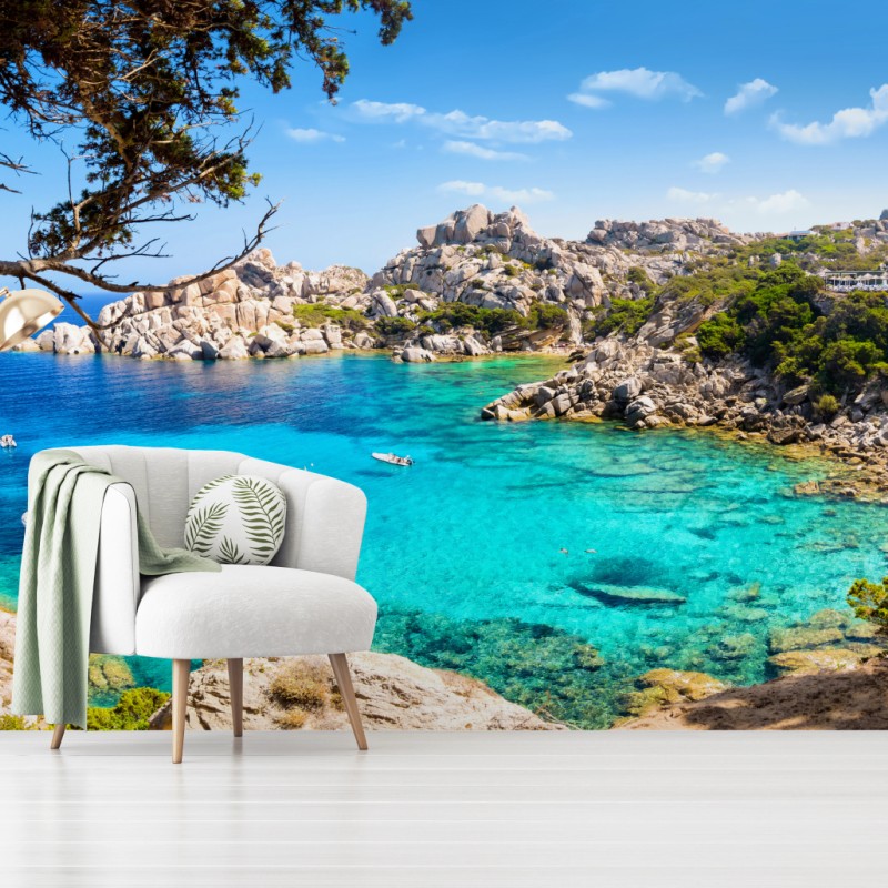 Fototapete türkisfarbene bucht mit felsiger küste – Wallnifity®