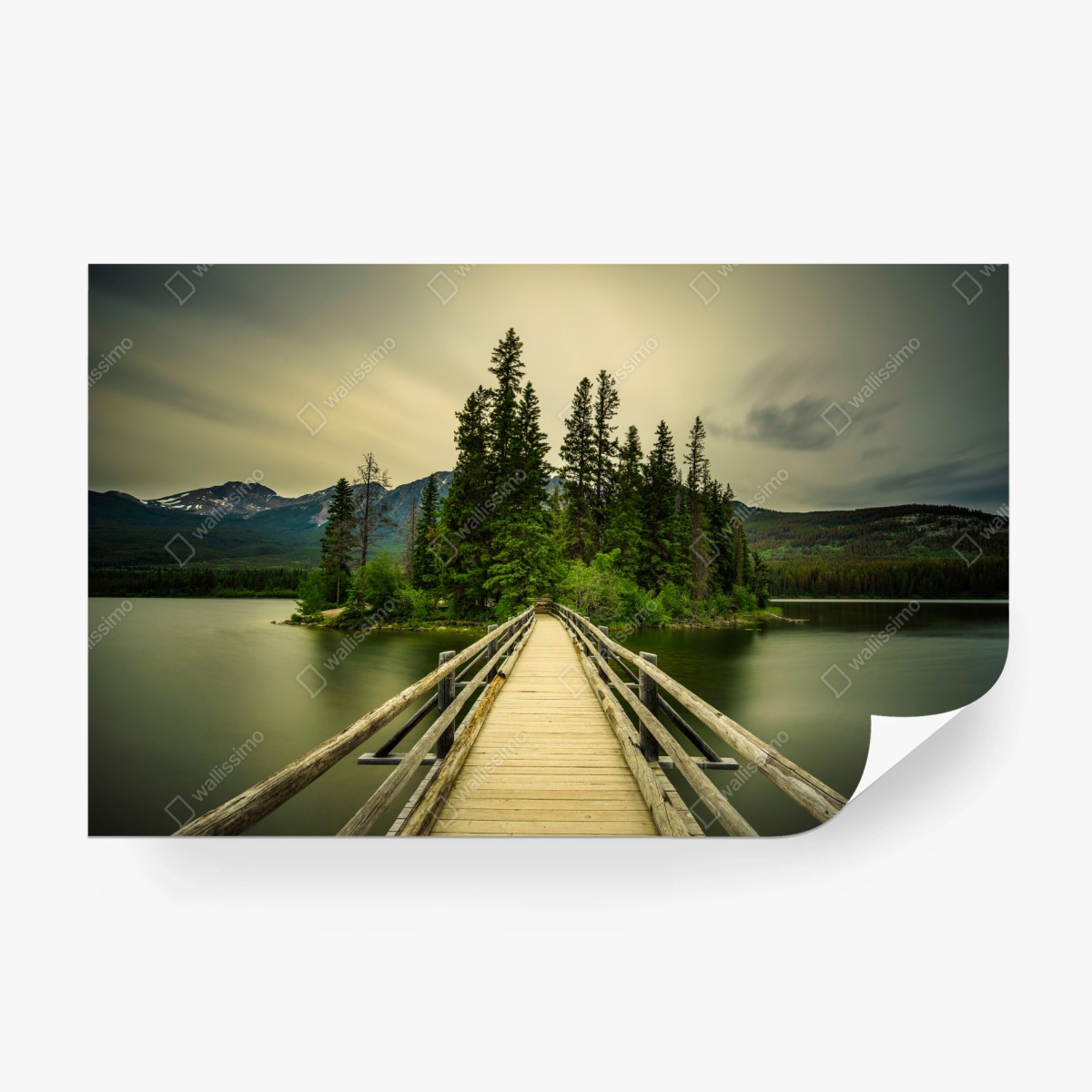 Fototapete abendlicher weg zur Pyramid Island, Jasper National Park – Wallnifity®