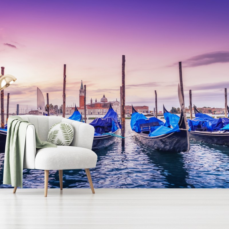 Fototapete Venedig gondeln bei sonnenuntergang – Wallnifity®
