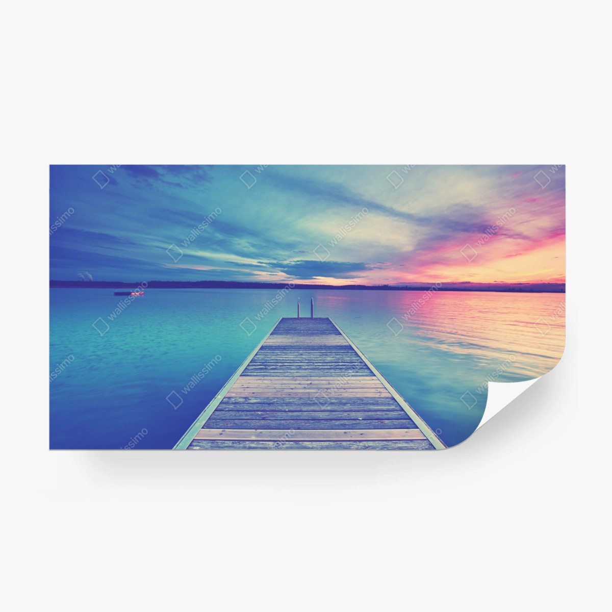 Fototapete pastellsteg am see bei sonnenuntergang – Wallnifity®