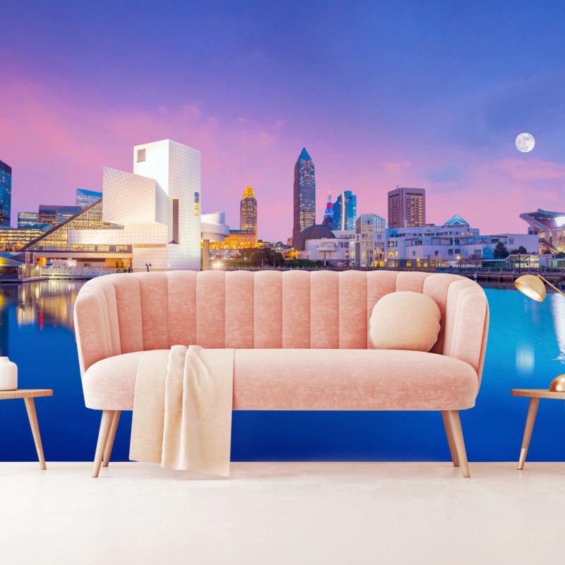 Fototapete stadtskyline von Cleveland bei dämmerung – Wallnifity®