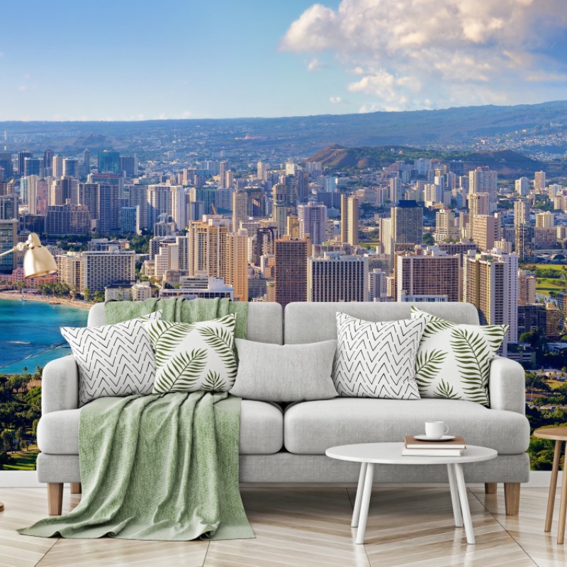 Fototapete panoramablick auf eine tropische küstenstadt – Wallnifity®