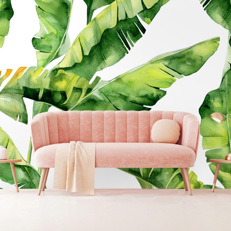 Fototapete tropisches bananenblatt aquarellmuster – Wallnifity®