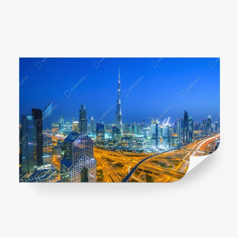 Fototapete Dubai skyline bei dämmerung
