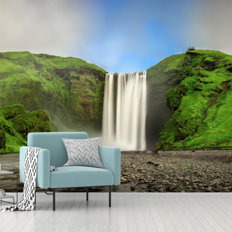 Fototapete panorama des wasserfalls Skogafoss