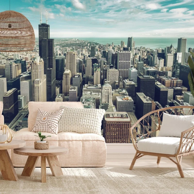 Fototapete Chicago luftaufnahme skyline in türkis vintage-tönen – Wallnifity®