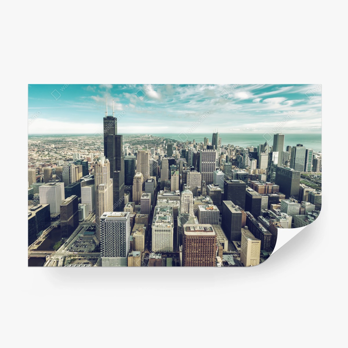 Fototapete Chicago luftaufnahme skyline in türkis vintage-tönen – Wallnifity®