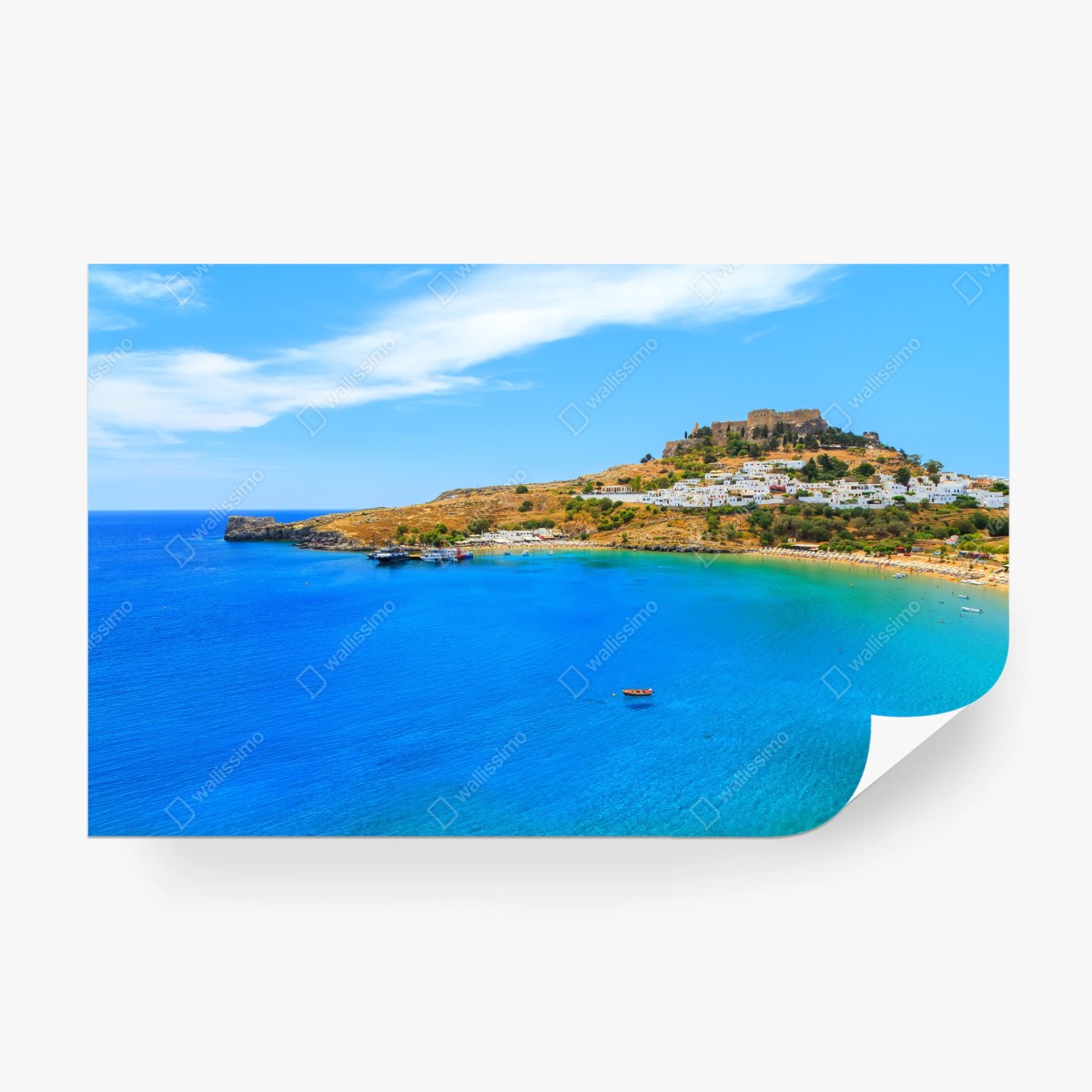 Fototapete sonnige bucht mit hügeligem küstendorf – Wallnifity®