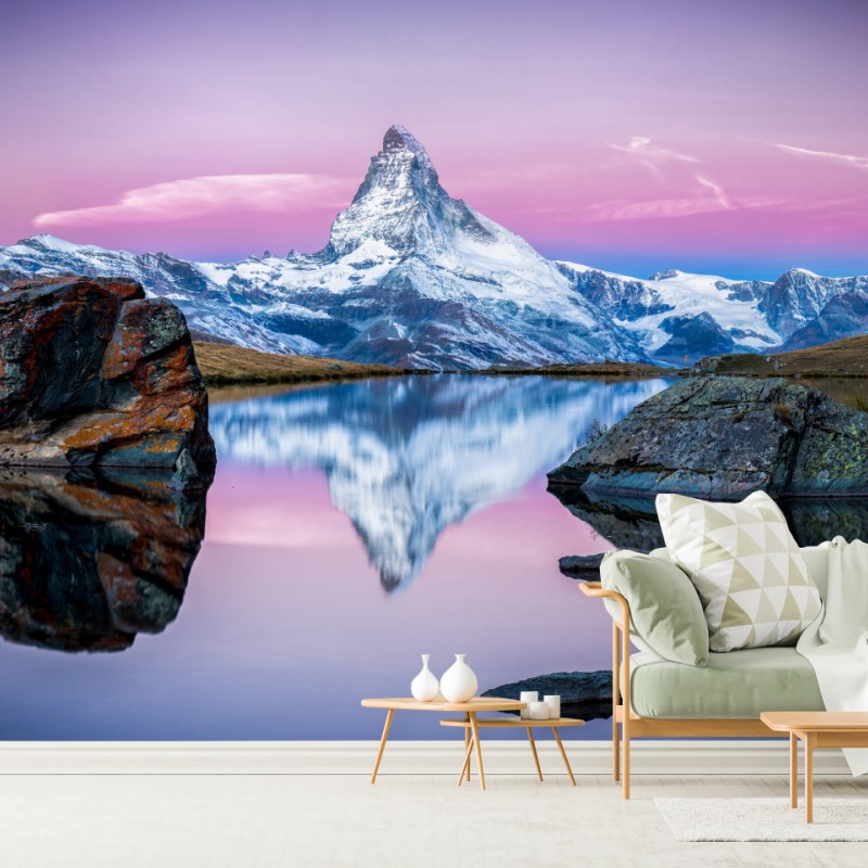 Fototapete majestätischer alpenberg gespiegelt im ruhigen see – Wallnifity®