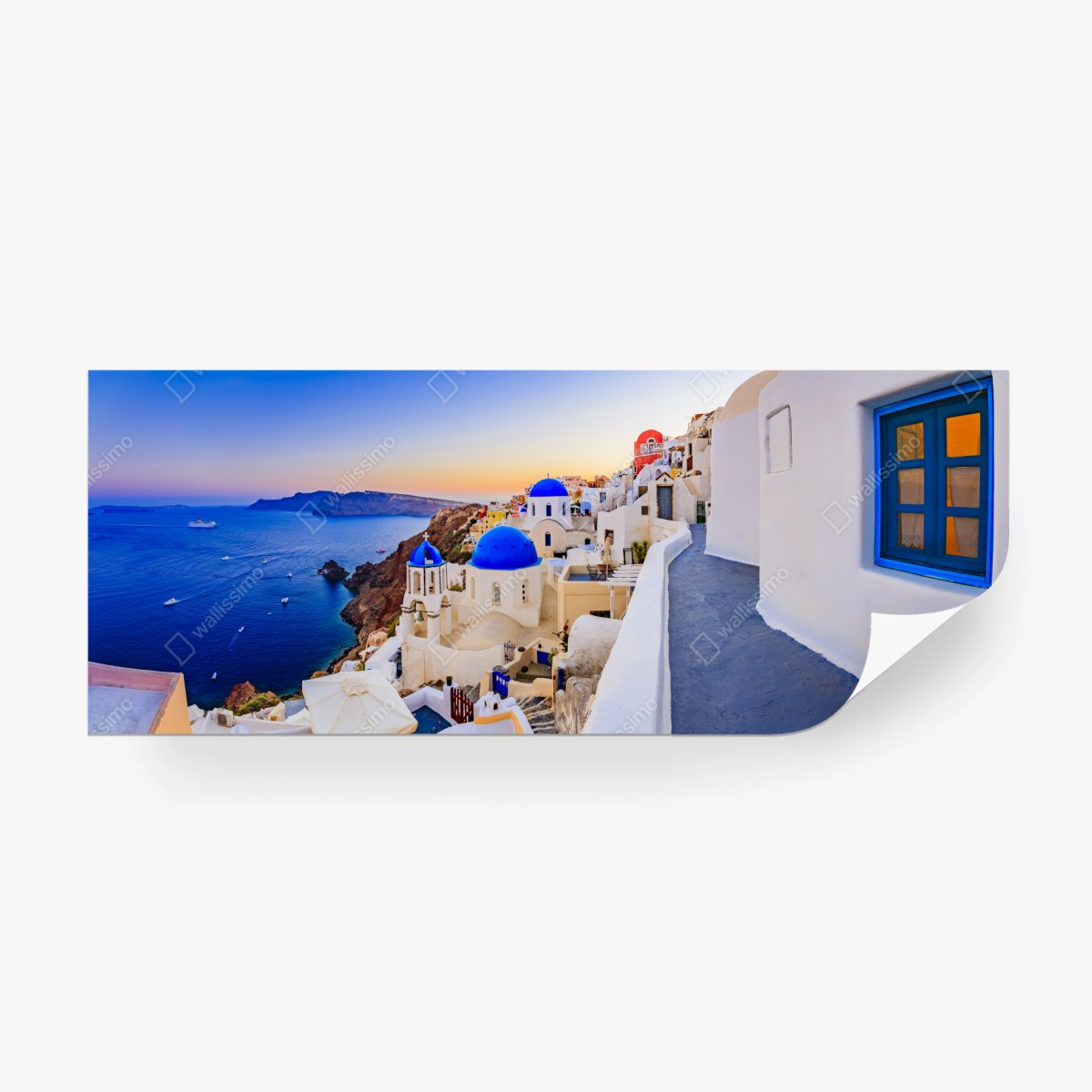 Fototapete Santorini sonnenuntergang über blauen kuppeln – Wallnifity®