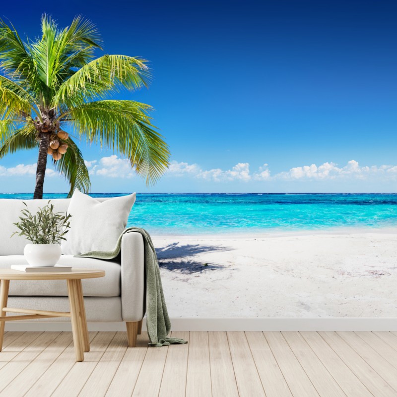 Fototapete tropische palme an einer türkisfarbenen bucht – Wallnifity®