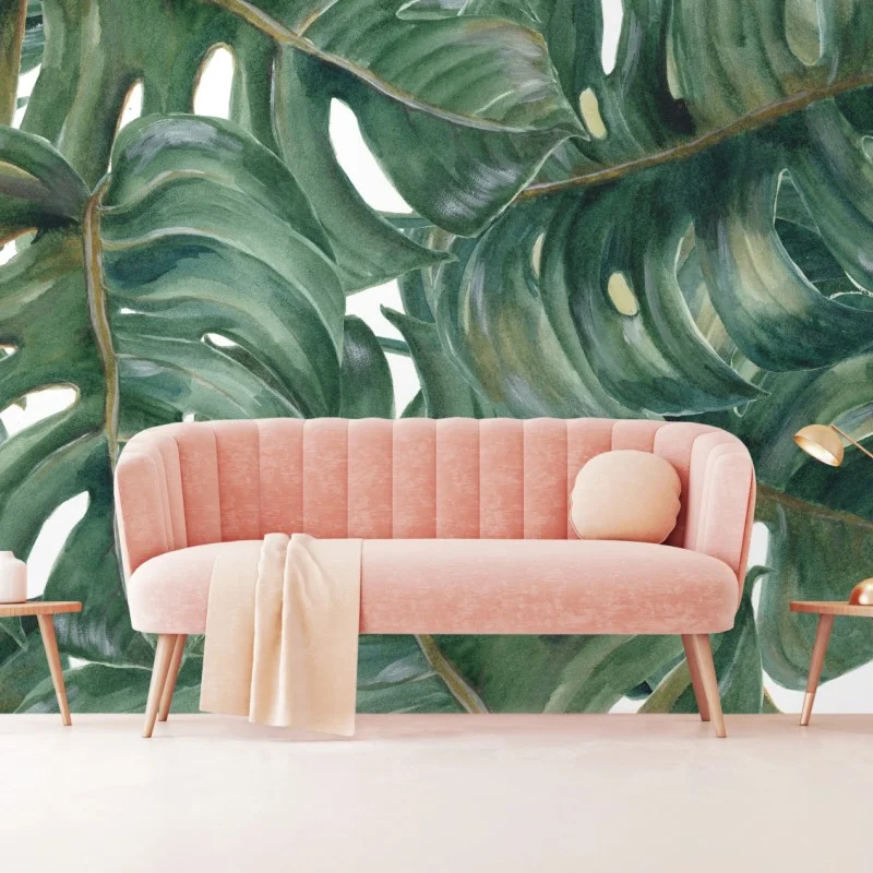 Fototapete monstera blätter in aquarell – Wallnifity®