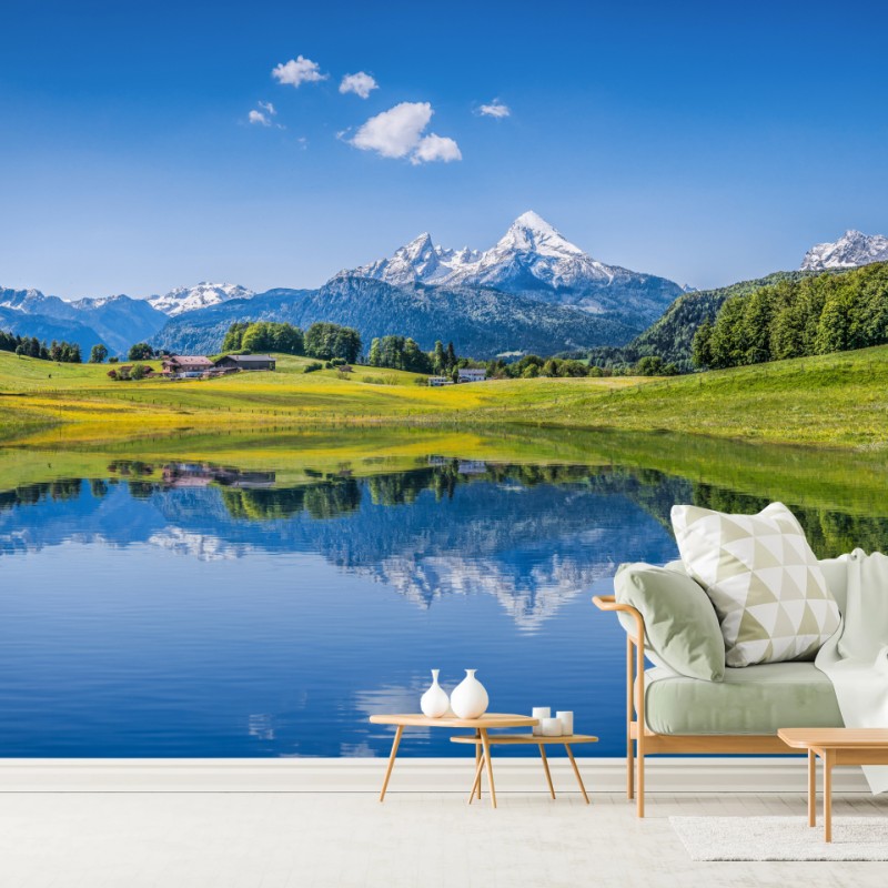 Fototapete alpine spiegelung: ruhige berglandschaft – Wallnifity®