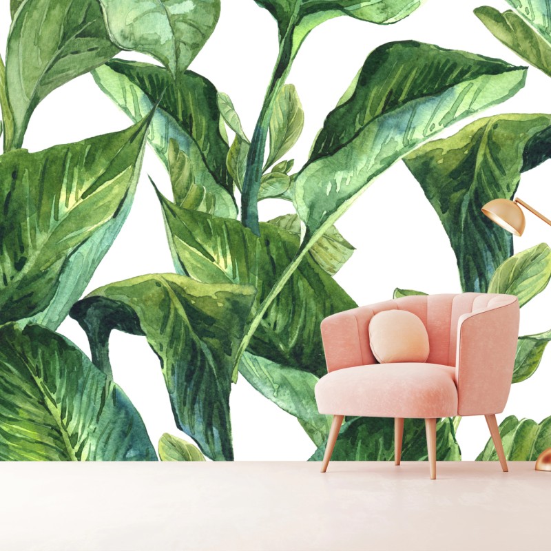 Fototapete üppiges aquarellmuster tropischer blätter