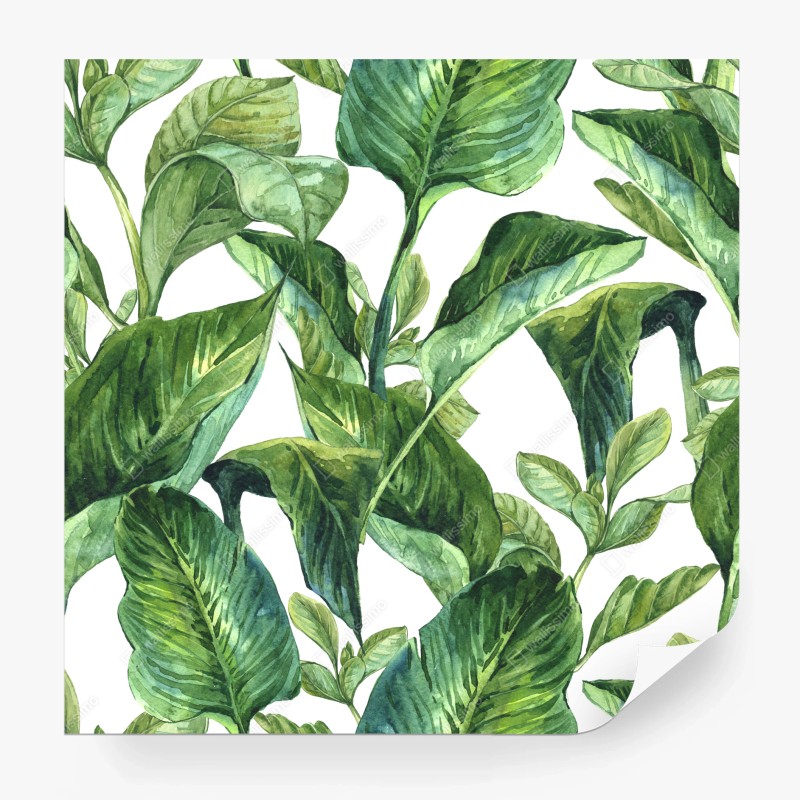 Fototapete üppiges aquarellmuster tropischer blätter