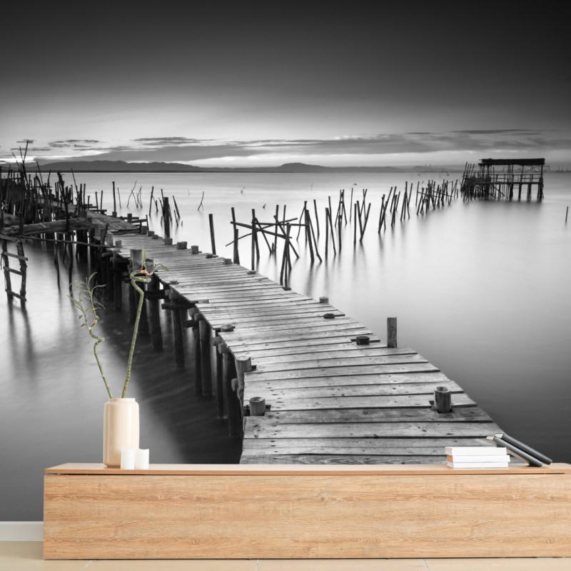 Fototapete ruhiger hölzerner steg bei dämmerung – Wallnifity®