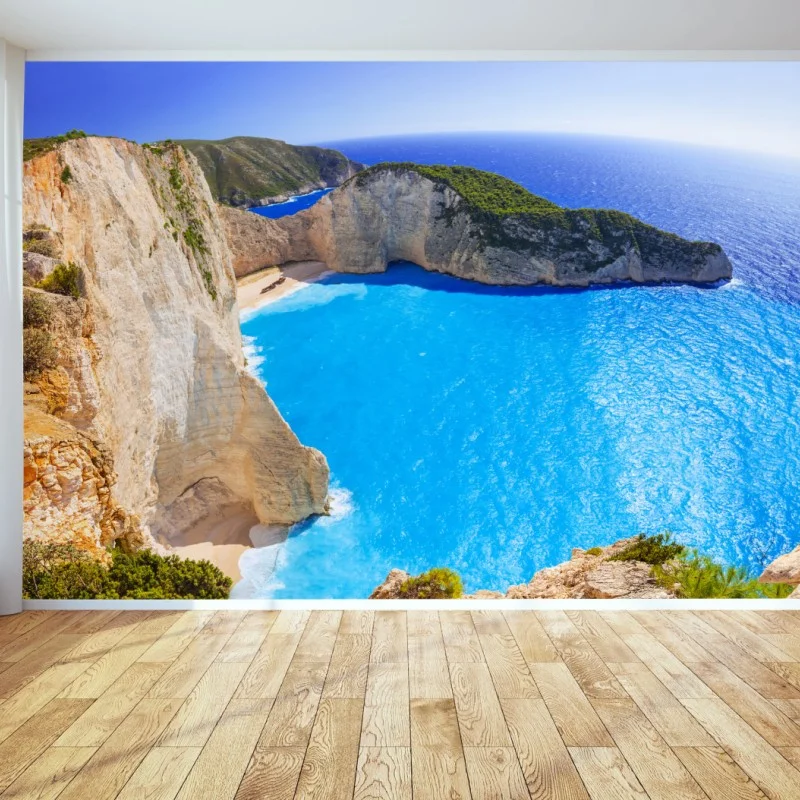 Fototapete türkisblauer klippenstrand panorama