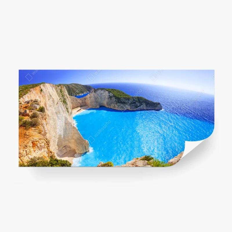 Fototapete türkisblauer klippenstrand panorama